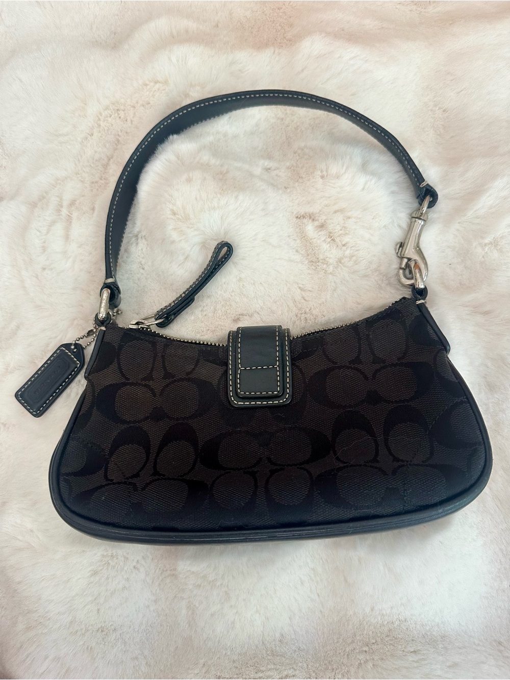Vintage Coach Black Signature Monogram Canvas Shoulder Bag with Buckle Accent - Picture 2 of 7